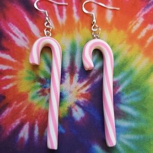 Handmade Pink and White Striped Candy cane Dangle Earrings
